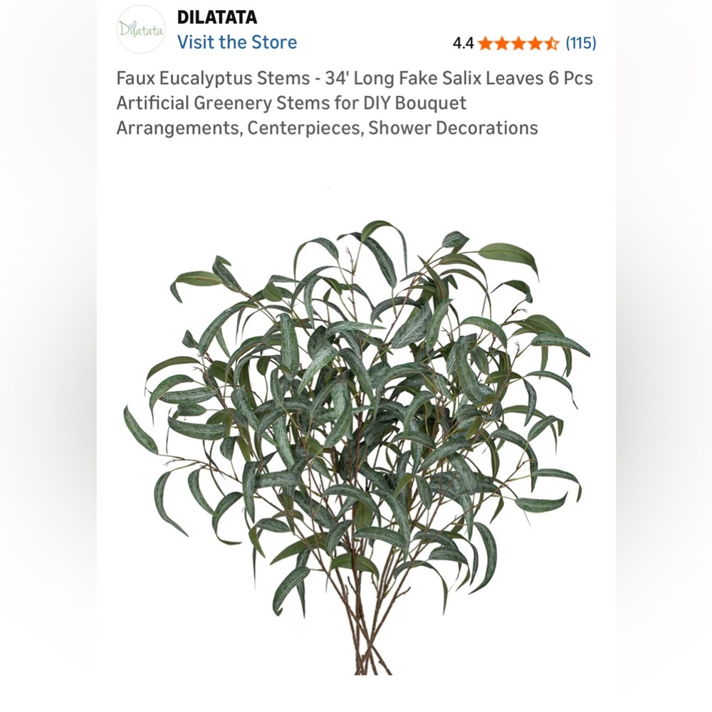 Faux Eucalyptus Stems 6 Pieces Salix Leaves Greenery Stems for Arrangements 34"